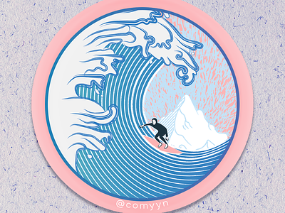 Arctic Surfer / Die-Cut Waterproof Sticker arctic illustration kanagawa sticker sticker mule surf surfing ukiyoe vector art vector illustration wave