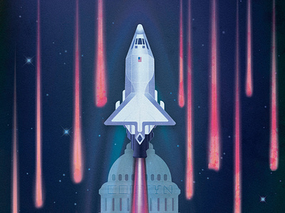The artwork for SpaceNews - 'Space Force in for a rough ride' america force galaxy meteors nasa new york times news retro futurism space space art space shuttle spacecraft star states united states usa vector art vector illustration vintage