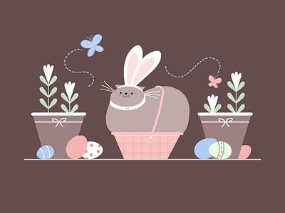 Happy Easter! 🐣 bunny cat easter eggs illustration