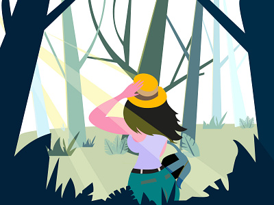 JungleGirl blue charachter falt flat flatillustration forest girl hat illustration jungle junglegirl travel