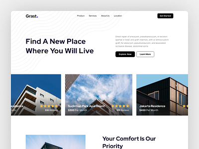 Grast - Hero Section agency apartment architecture building clean construction design home house landing page minimal properties property real estate rent rental ui ux web website