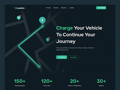 Quadron - Hero Section app artificial car charge charging clean design electric electric car charging maps minimal mobile modern smart smart car track tracking ui ux website