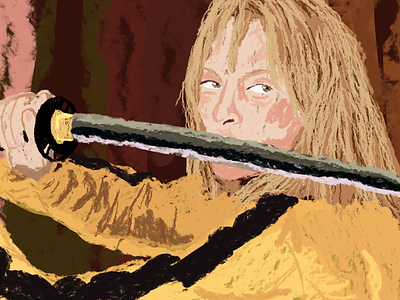 Beatrix Kiddo beatrix blood digitalart drawing editorial illustration katana killbill magazine movieart quentintarantino umathurman yellow