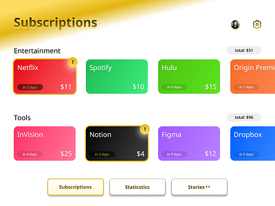 Subscriptions Hub app ui arabic colorful app design ui ux