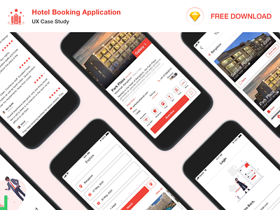 Hotel Booking Application - UX Case Study (Free Download) application ui booking app case study design hotel app hotel booking sketch freebie sketchapp ui ux