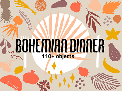 Bohemian Dinner Vector Set clipart creative market digital painting fruit illustration menu pattern set vector vegetables