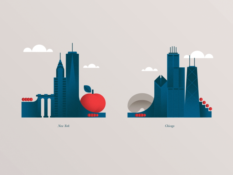 New York vs. Chicago animation apps big apple chicago cloud gate illustration mograph new york