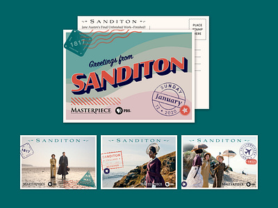 Sanditon Vintage Postcard Set color palette design illustration illustrator photoshop postcard print typography vector vintage