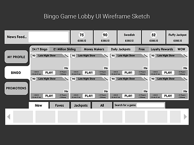 Bingo Lobby Wire Frame Sketch bingo gaming product product design prototype ui ux wire frame wireframe