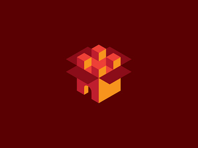 Logo moving company 3d box castle chateau cube cubes house logo moving movingbox open