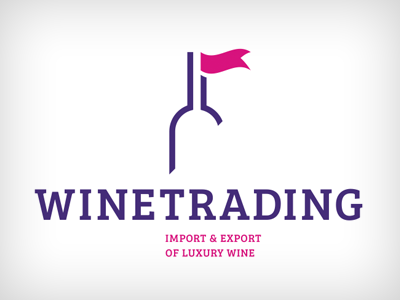 Logo for winetrader bottle chateau export flag import logo logomark luxury pink purple trader trading wine wines
