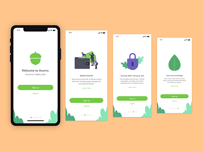 Daily UI - 023 - Onboarding acorns adobexd banking branding clean daily23 dailyui dailyui23 dailyuichallenge design invest investing investment minimal mobileapp onboard onboarding ui uiuxdesign weihuang