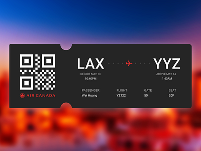 Daily UI - 024 - Boarding Pass adobexd aircanada boardingpass clean daily24 dailyui dailyui24 dailyuichallenge design minimal ticket ui weihuang