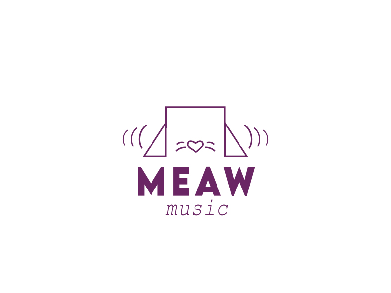 A cat logo#1 - MeawMusic 2d animation aftereffects cat cat logo earphones gif heart logo design motion graphic music purple logo soundwave square triangles