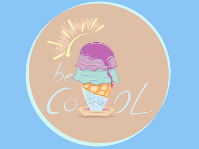 iBECOOL_ badge 2d drawing badge design cool digital illustration dribbbleweeklywarmup flat design ice cream illustration sunset vector