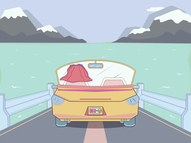 To the Beach aftereffects animation beach car clouds gif hair highway mountains road trip sea vector vehicle vehicle design wind