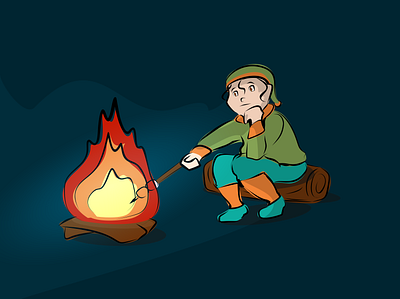 A quiet campfire campfire dribbbleweeklywarmup fire illustration marshmellow night vector yule log