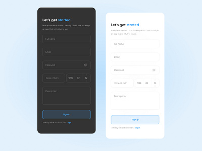 Sign Up app appdesign application dark design light login product design productdesign signup ui uiux ux