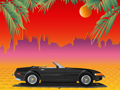 Ferrari Dyatona design ferrari graphicdesign graphicdesigns illustration illustrationart miami vice poster a day poster design sunset vector