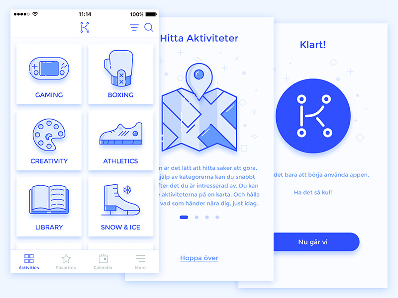 Onboarding and Category screens for event finder app kulimalmö sweden malmö app eventfinder icon logo branding rebranding activity category onboarding
