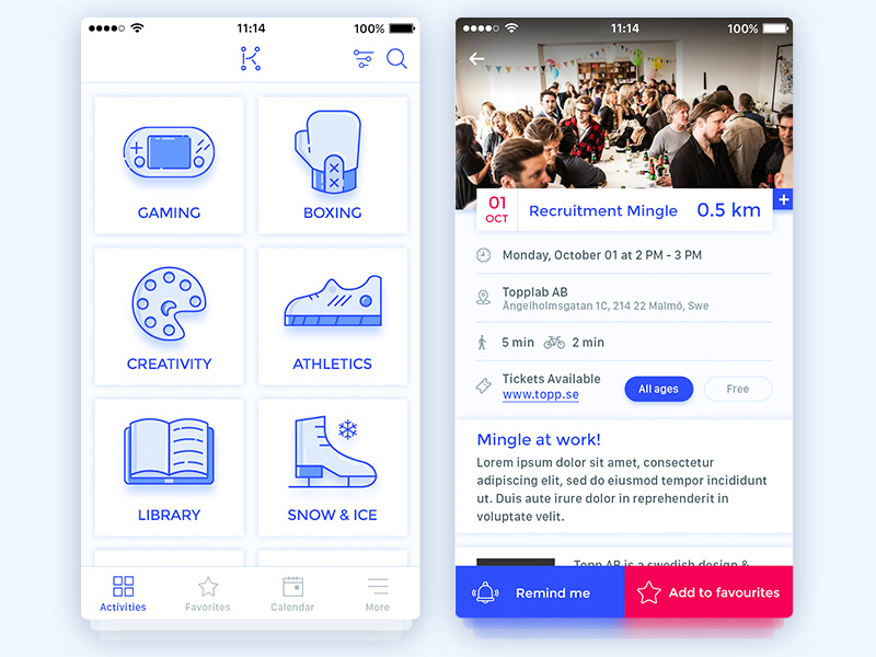 Category of activities and Event information screen sweden rebranding onboarding malmö logo kulimalmö icon eventfinder category branding app activity