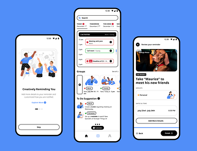 Reminder/ Goals/ Meeting Application app design homepage meeting mobileui mobileux onboarding reminder ui ux