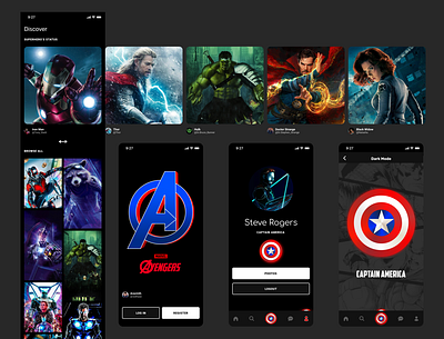 Avengers Dark - Figma Freebie android android app design animation app avengers captain marvel captainamerica design freebie illustration logo marvel superhero ui ux vector