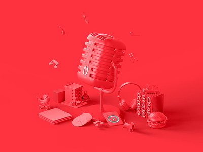 3D Red Basset Illustrations 3d animation branding cinema4d design illustration logo microphone modeling music podcasts redshift ui