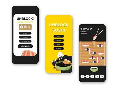Unblock Sushi — Game UI design game gaming illustration mobile app mobile app design sushi ui ux vector