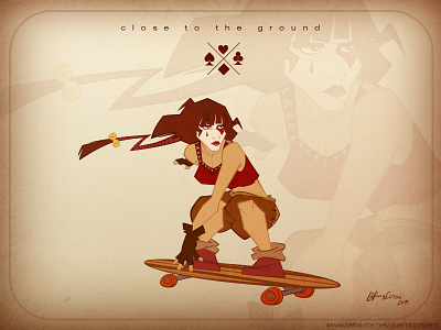 Norah Skate posing - Close to the ground (2014) bakuss board character character designer circus design ground longboard norah rider skate skategirl