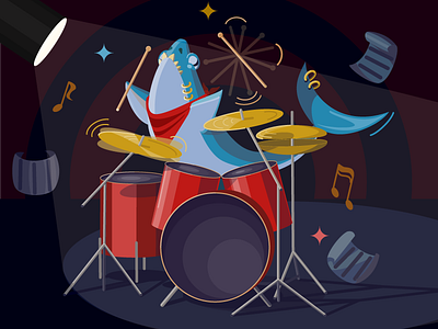 The Rock Shark drummer drums illustration rock scene shark vector