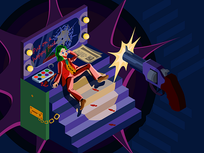 The joke is over illustration isometric illustration joker revolver shoot vector