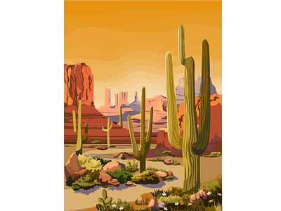 Taking a sunbath cactus canyon desert illustration landscape vector