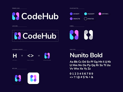 The Code Hub - Branding brackets brand identity branding design h symbol logo mark symbol the code hub typography vibrant
