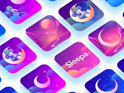 Sleepa - App Icon Exploration app app icon blue character design elephant icon design illustration moon night pink sleep sounds