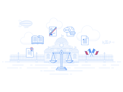 Homepage illustration france french header homepage icons justice landscape law line scenery symbols