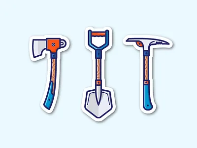 Not joking when hiking axe camper camping gear hiking illustration pickaxe shovel spade sticker tools travel