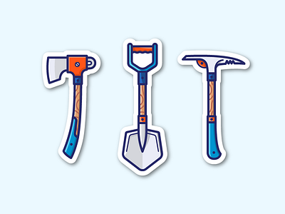 Not joking when hiking axe camper camping gear hiking illustration pickaxe shovel spade sticker tools travel
