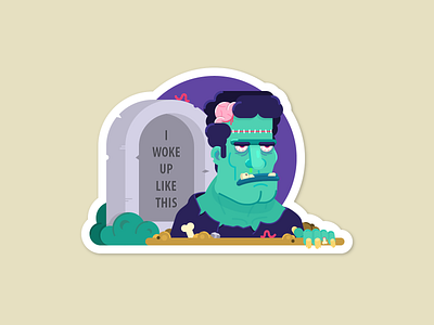 Zombie brain cartoon charachter design creature frankenstein grave halloween horror illustration monster skull sticker tomb undead worm zombie zombie boy