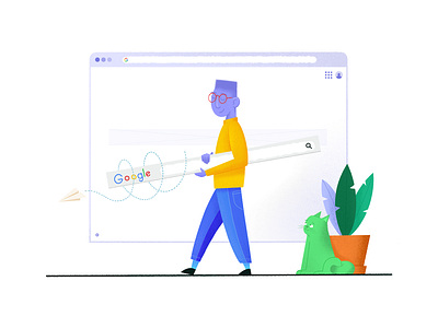 Googling with goggles browser cat design elgoog goggles google graphic design illustration paper plane plant procreate search search bar tool ui ui design urkel ux uxdesign walking