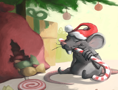 Happy Holidays! christmas christmas tree digital drawing drawingart festive holiday holiday card holidays illustration mouse rat santa