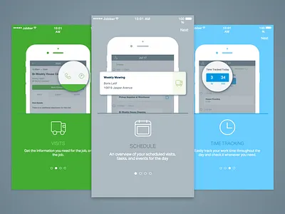 Onboarding Jobber Field App illustration intro login. signin mobile onboarding tutorial ui