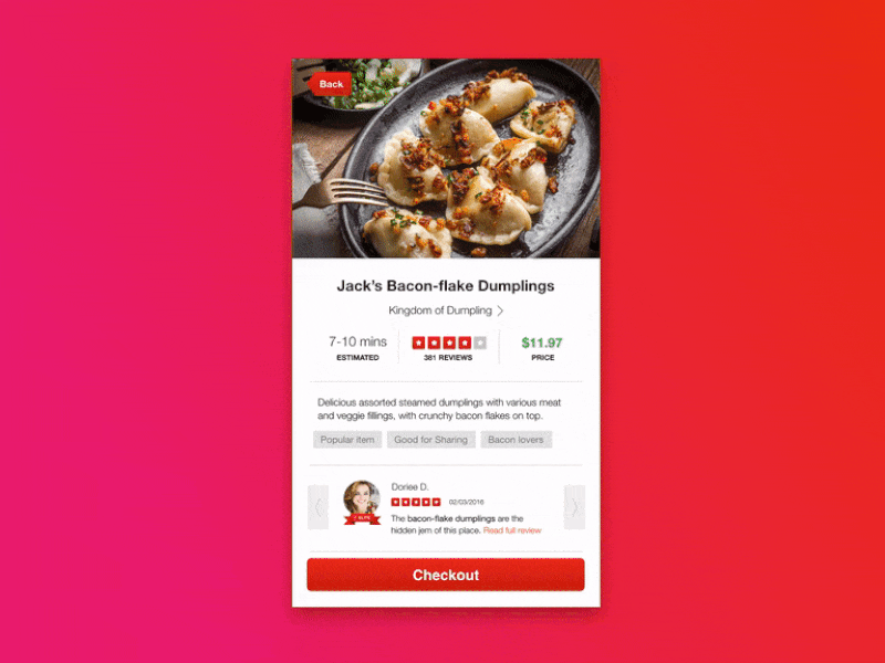 Product page (Food item) animation mobile ui video