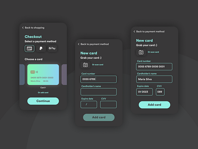 Credit Card Checkout 002 cards checkout form credit credit card checkout daily 100 challenge dailyui dark app dark mode fill