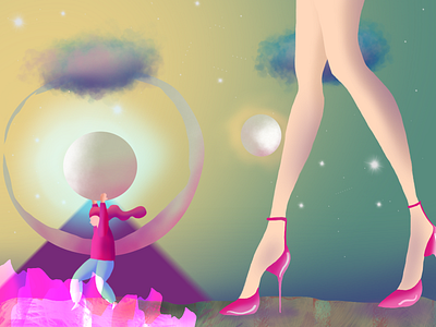 Let's steal the Moon! adobe illustrator animation art artwork branding design graphic high heels illustration illustrator legs moon pink space spaceship website