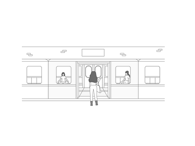 Train character design illustration line linework minimal people subway train transport vector
