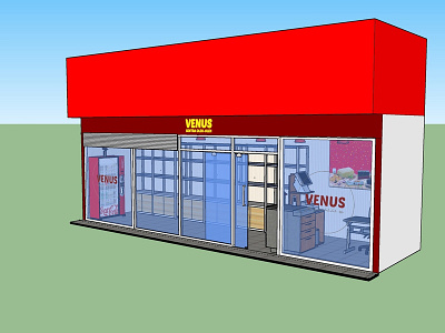 A Red Store 3d art exterior design illustration interior design sketchup