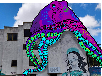 sky-high neon octopus friend, mayo 2021 artwork daily sketch illustration ilustradora nature illustration octopus pulpo sealife streetart