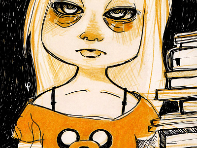 Need to sleep book character fanart girl ink traditional art yellow