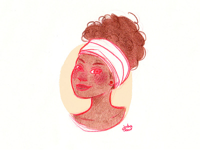 Portrait of a beauty character curly girl illustration pink traditional art